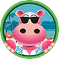 Forum avatar depicting pink hippo character wearing cool sunglasses and a tropical shirt while in a beach setting!