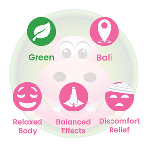 Infographic Details for Happy Hippo Green Vein Bali Kratom Powder. Leaf color: Green Vein. Kratom Strain Origin: Bali. Kratom Effects resonate with a relaxed body, balanced effects, and relief from physical discomfort.