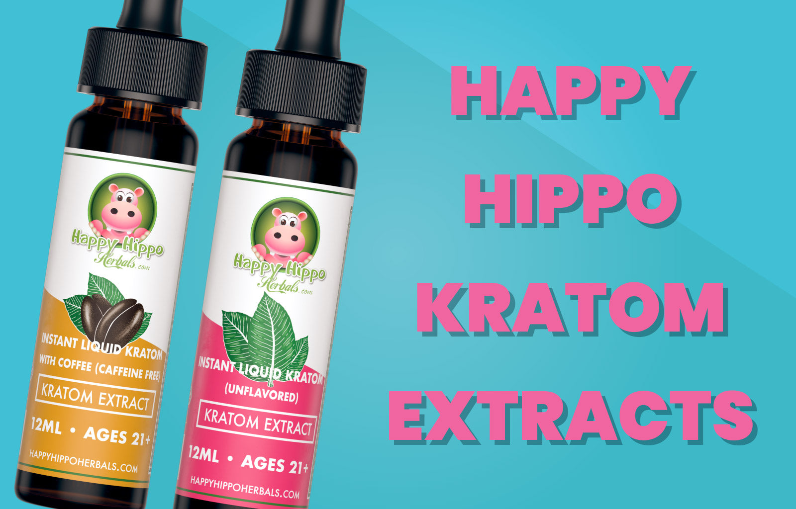 Featured Image depicting two bottles of Happy Hippo Brand kratom extract. One Unflavored, and one Coffee Flavor.