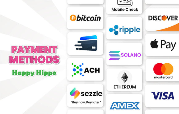Image depicting all accepted payment methods at Happy Hippo