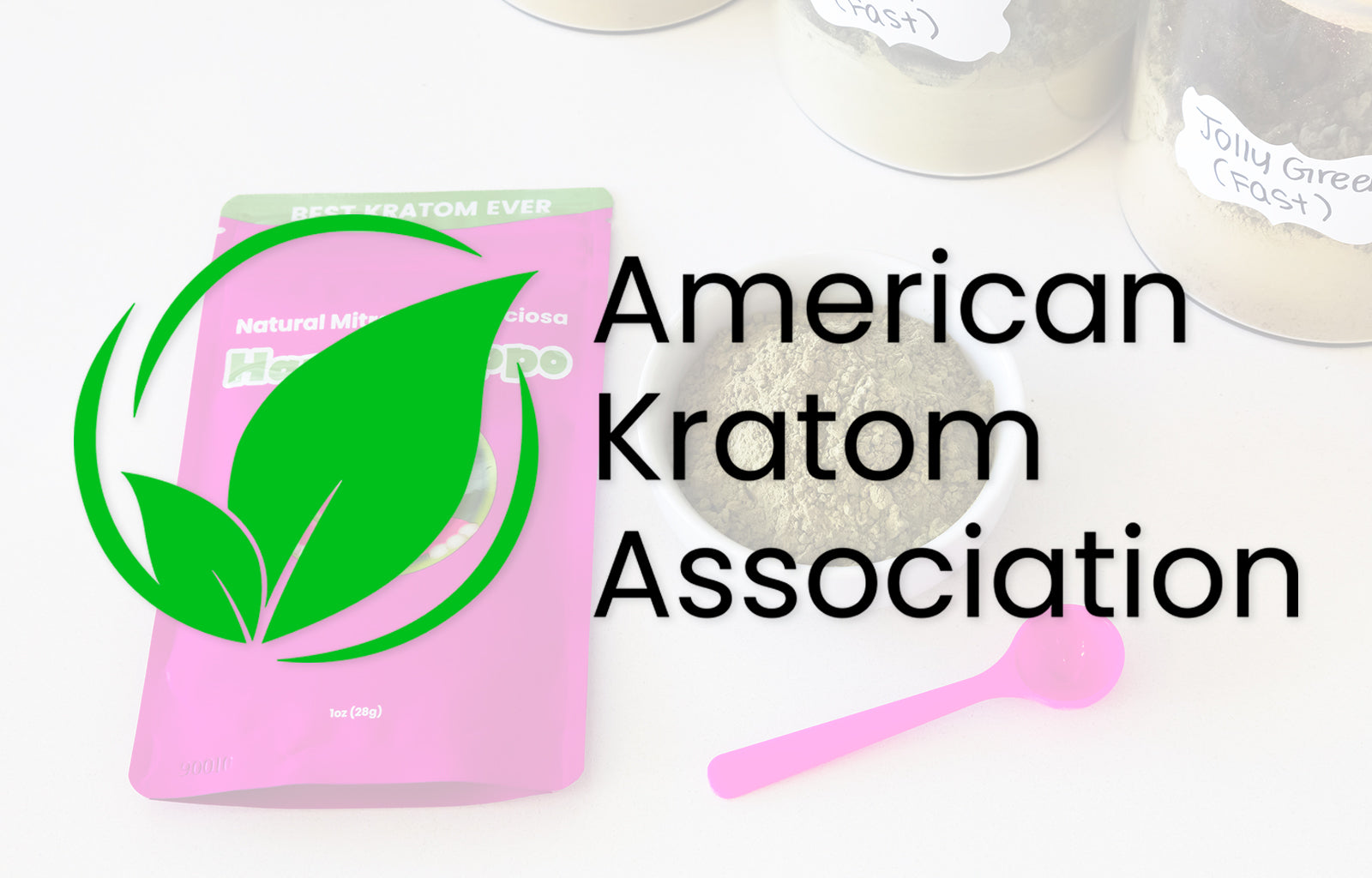 Featured image depicting the logo of the American Kratom Association, behind which is a watermark image of Happy Hippo brand kratom powder (indicating that we stand behind the American Kratom Association (AKA)).