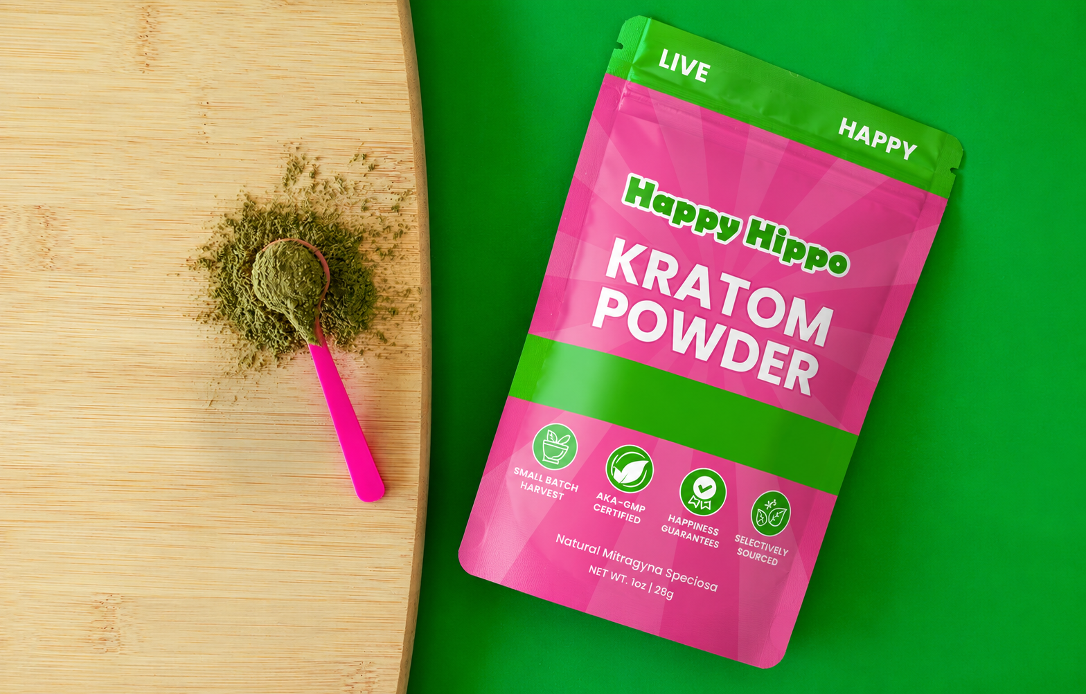bag-of-kratom-powder-laying-on-green-table-with-teaspoon-of-loose-kratom-powder