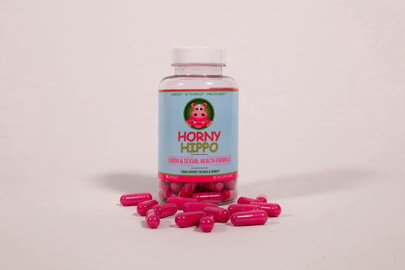 Featured Image of a bottle of Happy Hippo Herbals - Horny Hippo capsules for libido and sexual health product