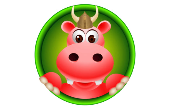 Featured Image of Puddles the Hippo character representing the Happy Hippo Product Red Horn Kratom Powder (Smiley Horned Hippo)