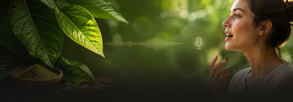 Person speaking beside kratom leaves to illustrate kratom pronunciation