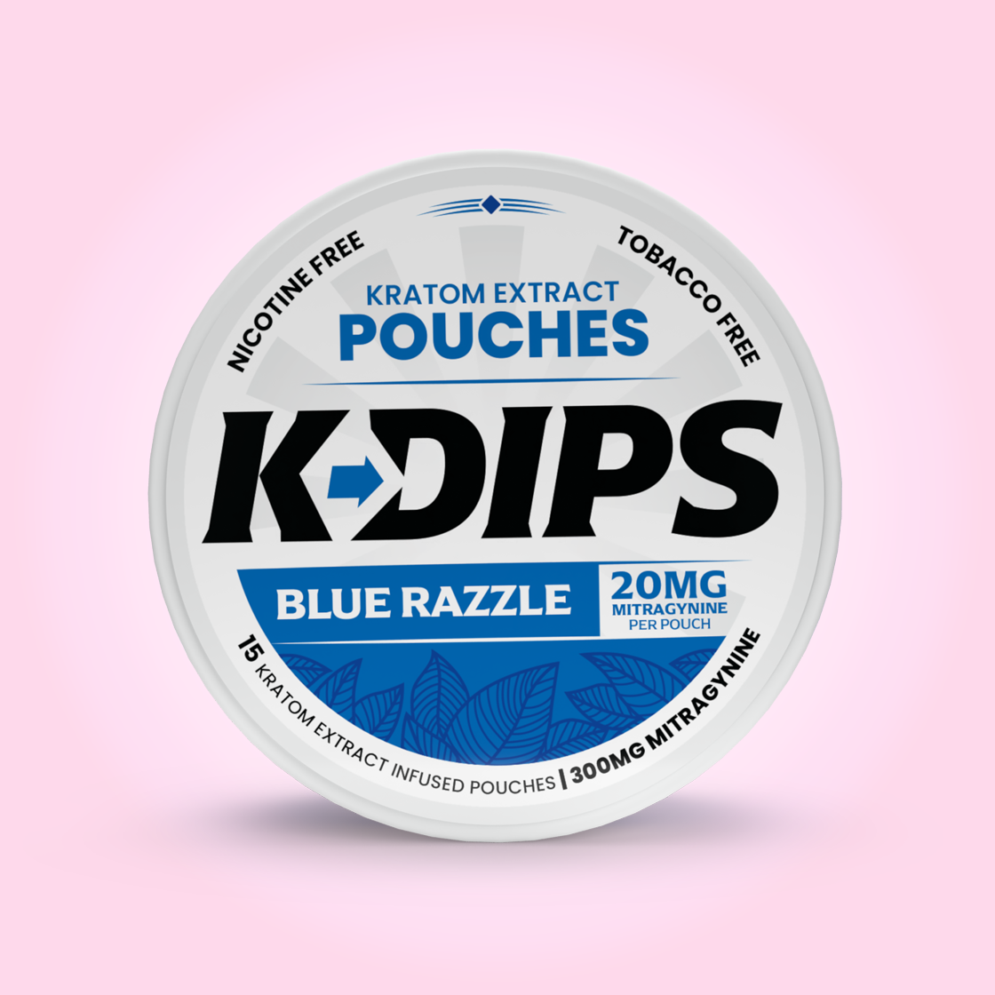 Featured image depicting the dip canister and label for K-Dips, Kratom Dip Pouches. Blue Razzle Flavor
