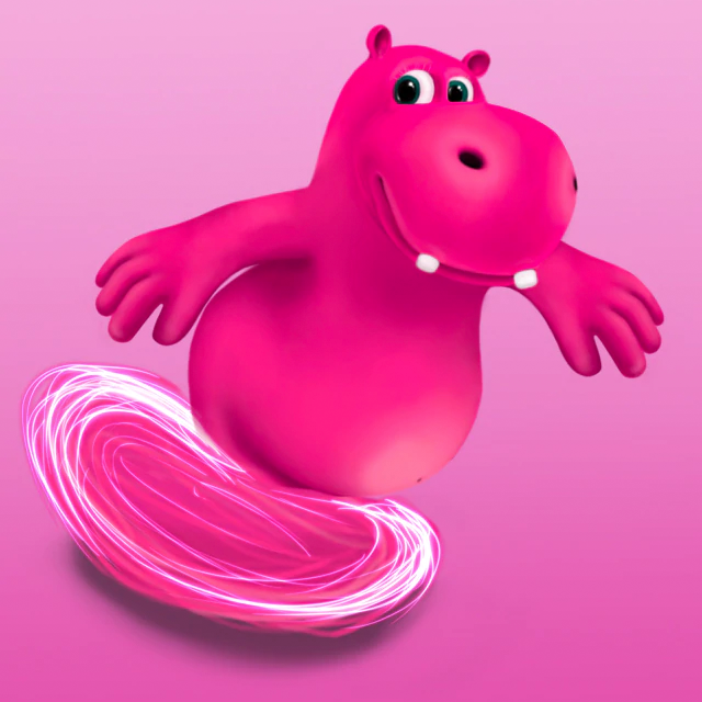 Puddles the Hippo character zipping around as if his legs were some kind of energetic force allowing him to fly! The image promotes Fast Speed Kratom Strains!