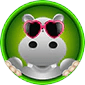 Forum avatar depicting Gray hippo character wearing pink heart-shaped sunglasses!