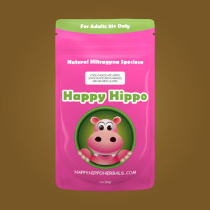 Product Image depicting a 1oz bag of Happy Hippo Chocolate Bentuangie Kratom Powder (Mitragyna Speciosa).