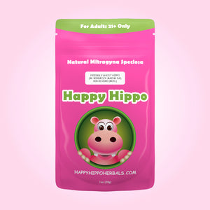 Product Image depicting a 1oz bag of Happy Hippo Friendly Ghost Kratom Powder (Mitragyna Speciosa) - Blended Yellow Maeng Da and White Borneo.