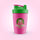 Product Image depicting a pink and green Shaker Bottle used to make blended drinks. The shaker bottle has a flip top closure, and the Happy Hippo Herbals logo  on the side.