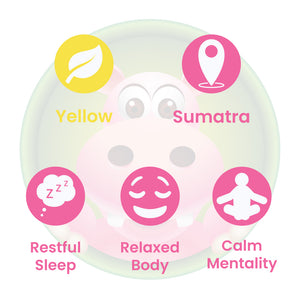 Infographic Details for Happy Hippo Yellow Vein Sumatra Kratom Powder. Leaf color: Yellow Vein. Kratom Strain Origin: Sumatra. Kratom Effects resonate with Relaxed Body, Restful Sleep, and Calm Mentality.