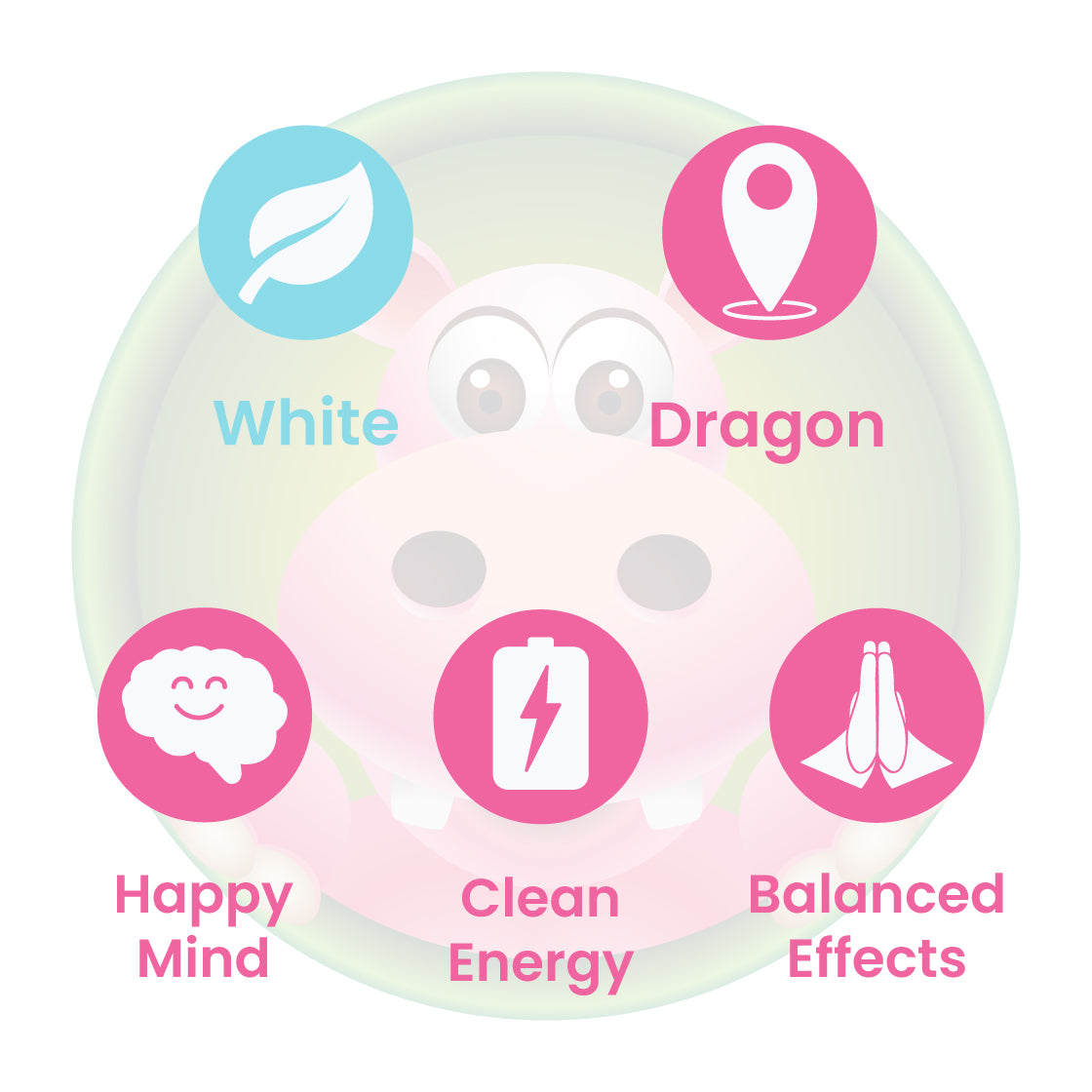 Infographic Details for Happy Hippo Blended White Vein Maeng Da / White Elephant (White Dragon) Kratom Powder. Leaf color: White Vein. Kratom Strain Origin: Maeng Da and Malay. Kratom Effects resonate with Happy Mind, Clean Energy, and Balanced Effects.